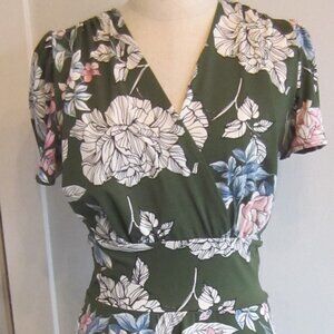 Karina Jersey Dress Sz S/M~Sage Green Floral Dress Sz S/M